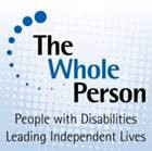 The Whole Person. People with Disabilities Leading Independent Lives. An array of blue dots on a white and light blue background. 